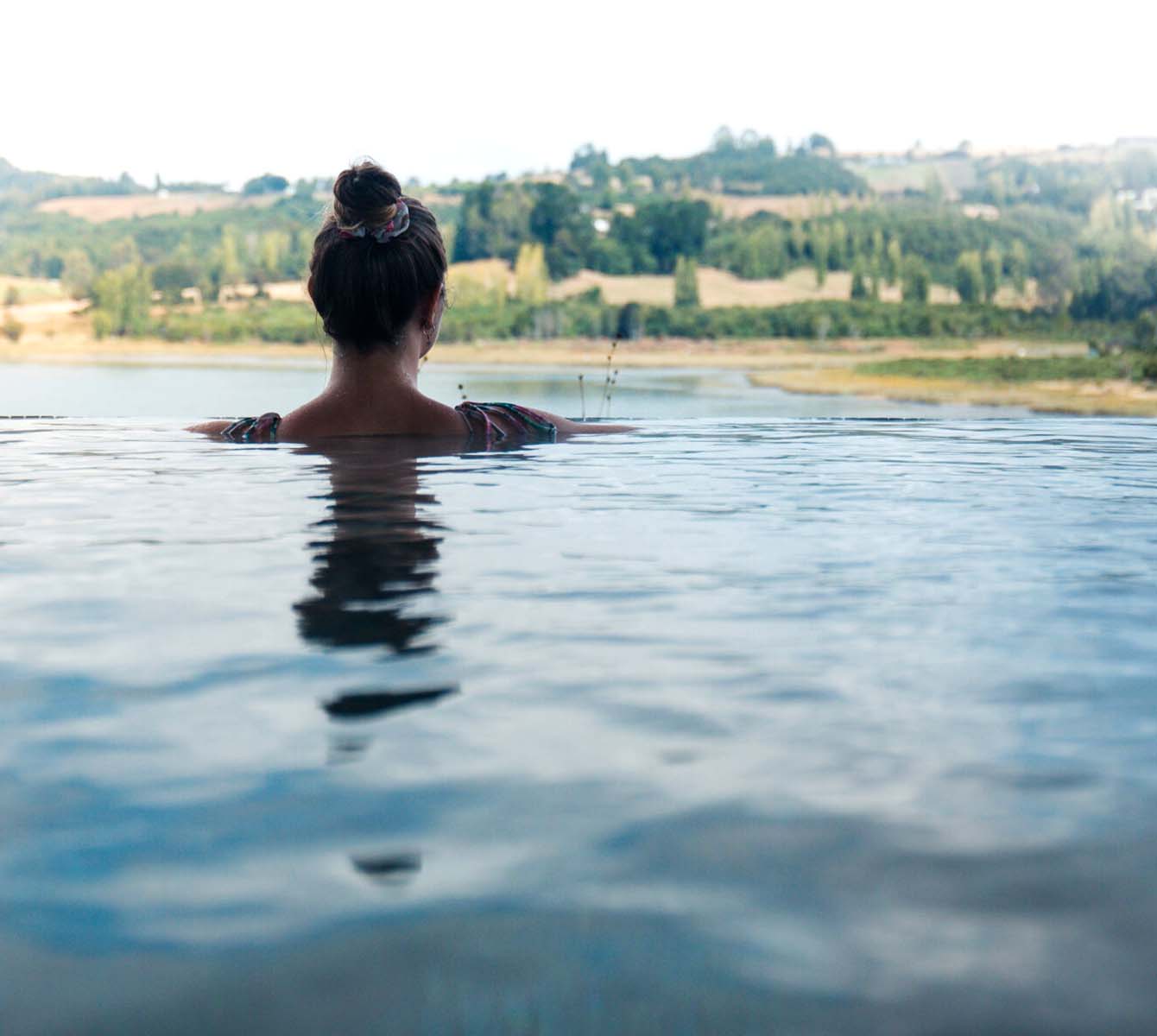 Infinity pool at Refugia's luxury spa in Chiloé